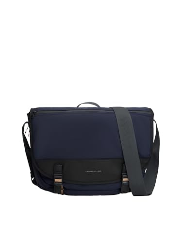Tommy Hilfiger Men's Lightweight Messenger Laptop Bag With Buckle and Adjustable Strap - color: Space Blue
