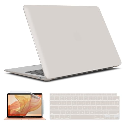 IBENZER Compatible with New MacBook Air 13 inch case 2022 2021 2020 M1 A2337 A2179 A1932, Hard Shell Case&Keyboard Cover&Screen Film for Mac Air 13 with Touch ID (2018-2022), Rocky Gray,AT13RKGY+2 - color: Rocky Gray