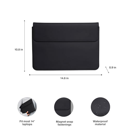 RAINS Laptop Portfolio 13-14" in – Waterproof Sleeve Case for Men and Women | Waterproof PU laptop sleeve for men and women; fits 13-14 in laptop, soft lining, flap closure, slim protective tech case - size: 13-14 Inches