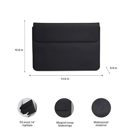 RAINS Laptop Portfolio 13-14" in – Waterproof Sleeve Case for Men and Women | Waterproof PU laptop sleeve for men and women; fits 13-14 in laptop, soft lining, flap closure, slim protective tech case - size: 13-14 Inches