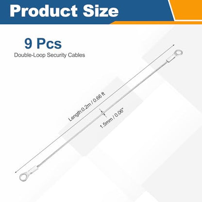 9 Pcs Security Cable Lock - Double Loop Cable (0.66 ft x 0.06 Inch) Vinyl Coated 304 Stainless Steel Safety Flexible Wire Rope Luggage Bike Anti-Theft Security Chain Lock, Silver - size: 0.66 ft x 0.06 Inch