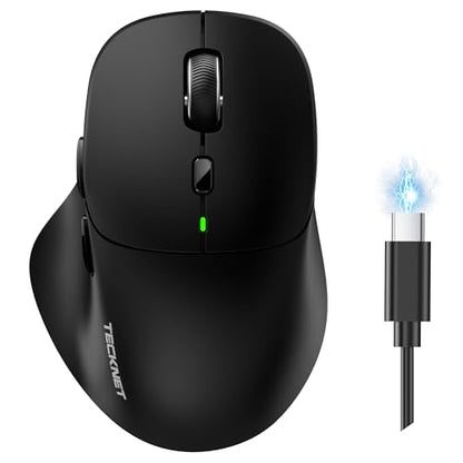 TECKNET Wireless Mouse Bluetooth 5.0/3.0 & 2.4G Rechargeable, Silent Clicks, Adjustable 4800 DPI, 6 Buttons, Ergonomic Design, Bluetooth Mouse for Laptop, Computer, ipad-Dark - color: Dark