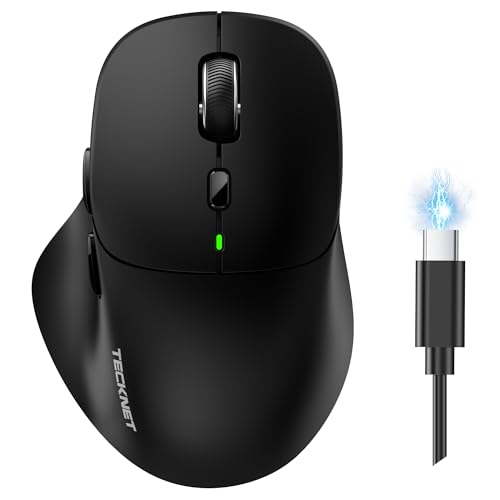 TECKNET Wireless Mouse Bluetooth 5.0/3.0 & 2.4G Rechargeable, Silent Clicks, Adjustable 4800 DPI, 6 Buttons, Ergonomic Design, Bluetooth Mouse for Laptop, Computer, ipad-Dark - color: Dark