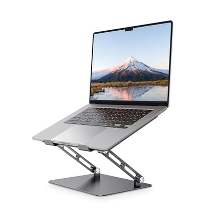 JOIOT Ergonomic Laptop Stand,Adjustable Riser for 10-17.3”Computer | Aluminum Stand,Ventilated cooling holes, relieves neck strain, stable support, perfect for home office, study, video call use - color: Black