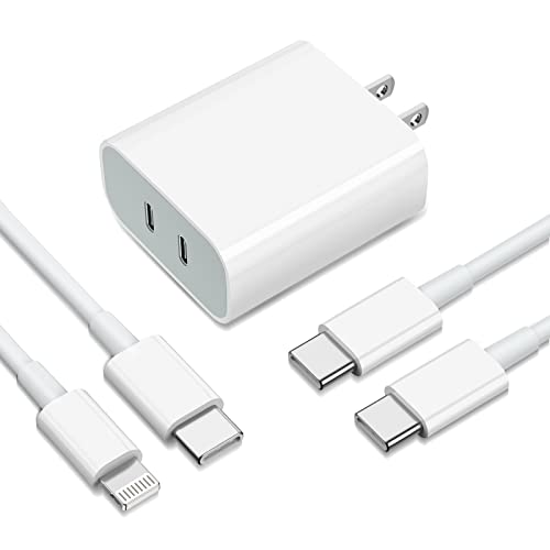 USB C Charger, 40W iPhone Charger Dual Ports Type C Fast Charger with MFi Certified USB-C to Lightning Cable & USB-C to USB-C Cable for iPhone 13/13 Pro/12/11/XR/XS/X/8, Galaxy, Pixel