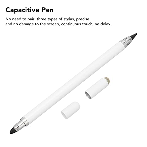 3 in 1 Stylus Pen, Universal Capacitive Stylus with 3 Replaceable Tips, No Battery Needed Touch Screen Pen fo Tablet, Phone, Drawing & Writing (White)