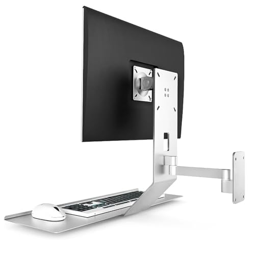Laptop Desk Mount Stand, Monitor Wall Mount, Adjustable Laptop Holder Bracket with 24-inch Wide Tray, 10kg Load Capacity and Durable Material, Stable Structure, for Working, Studying