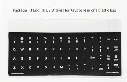 English US Self-Adheisive 3 Pack Keyboard Stickers Black Background Label Shortcut Decal for Computer Laptop