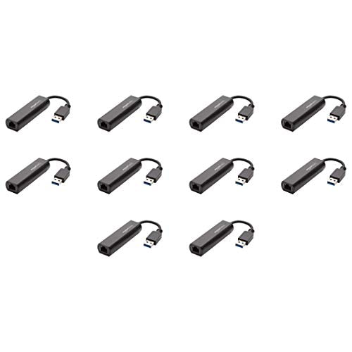 Amazon Basics USB 3.0 to 10/100/1000 Gigabit Ethernet Internet Adapter, Compatible with Windows and macOS, 10-Pack, Black - size: 10-Pack