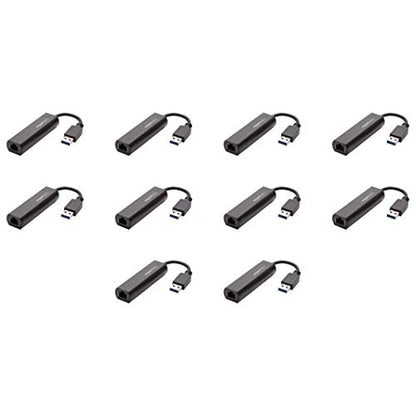 Amazon Basics USB 3.0 to 10/100/1000 Gigabit Ethernet Internet Adapter, Compatible with Windows and macOS, 10-Pack, Black - size: 10-Pack