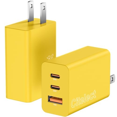 65W USB C Charger Block, 3Port Super Fast Charging Adapter for Samsung S26 | GaN Type-C Charging Block PD/QC 3.0 for Samsung S26/S25/S24, MacBook Pro/Air,iPad,iPhone 17/16-2Port USBC+1Port USB A -Yellow - color: Yellow, size: 2Pack