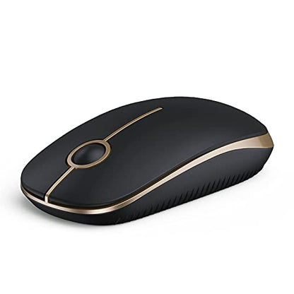 VssoPlor Wireless Mouse, 2.4G Slim Computer Laptop Mouse, Black and Gold | Portable Mouse, Plug & Play USB Nano Receiver, Quiet Silent Optical Mice for Notebook, PC, Laptop, Computer, Windows, Mac - color: Black and Gold