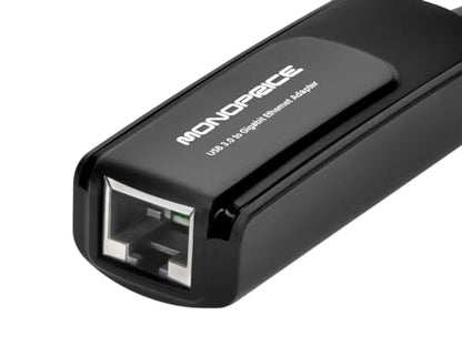 Monoprice USB 3.0 to Gigabit Ethernet Adapter, Supports 10/100/1000 Mbps Connections, Plug-N-Play, Compatible with Windows, MacOS, Linux, and Android Systems