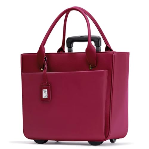 FRANCINE Roller Laptop Tote Bag 17 Inch – Rolling Laptop Tote for Women, Laptop Roller Bag with Trolley Handle (Burgundy) - color: Burgundy