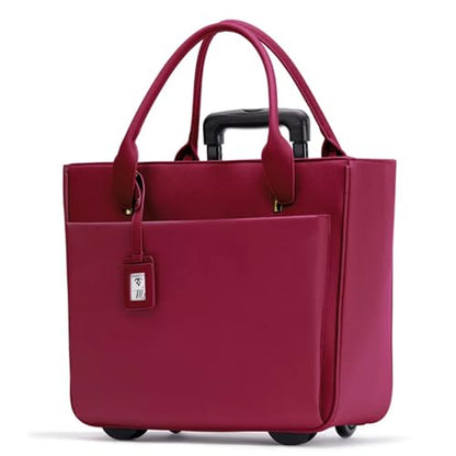 FRANCINE Roller Laptop Tote Bag 17 Inch – Rolling Laptop Tote for Women, Laptop Roller Bag with Trolley Handle (Burgundy) - color: Burgundy