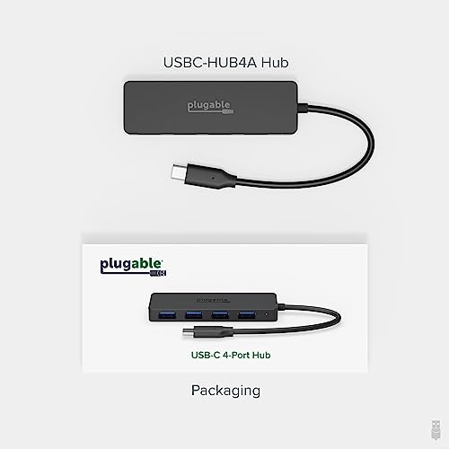 Plugable USB C to USB Adapter Hub, 4 Port USB 3.0 Hub, USB Splitter for Laptop, Compatible with Windows, MacBook Pro/Air, iPad Pro, Surface Pro, Chromebook, Linux, Android, Charging Not Supported - style: USB-C