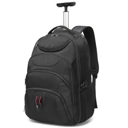 Boavan Rolling Backpack,17 inch Water Resistant Wheeled Backpack,Carry on Luggage Business Bag, Overnight College Computer Trolley Suitcase for Men Women Adults to Travel，Black - color: Black, size: 17.3 inches