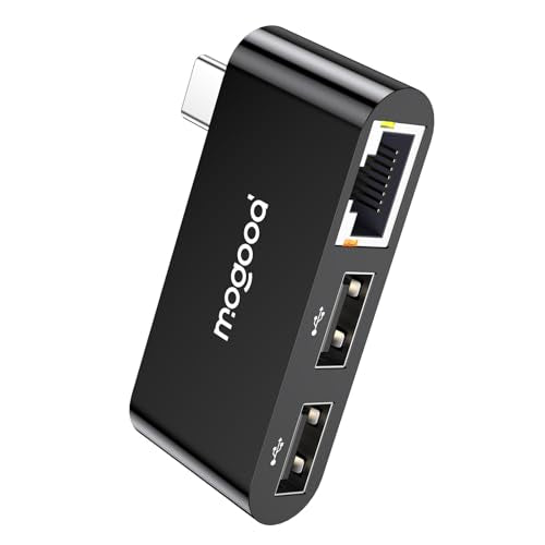 MOGOOD USB C to Ethernet Adapter, 3 in 1 Type-C to RJ45 Gigabit LAN | 2USB2.0 Ports, Gigabit Ethernet Compatible For MacBook Air/Pro XPS Compatible, iPhone 17/16, Samsung Galaxy S26/25