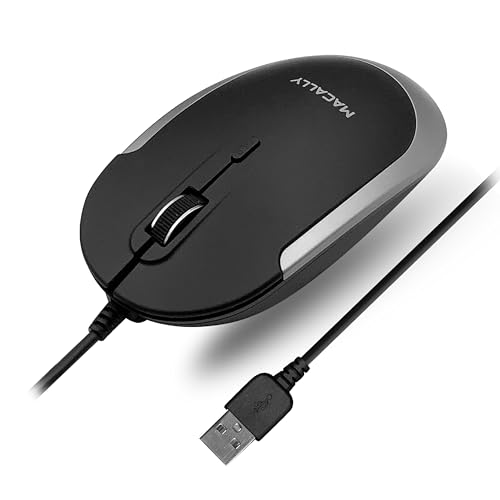 Macally Silent Wired Mouse - Slim & Compact USB Mouse for Apple Mac or Windows PC Laptop/Desktop - Designed with Optical Sensor & DPI Switch - Simple & Comfortable Wired Computer Mice (Space Gray) - color: Black with Space Gray Trim