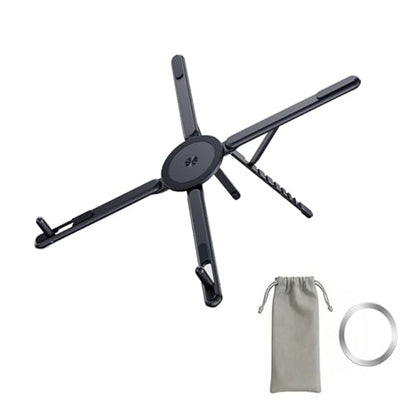 3-in-1 Magnetic Foldable Laptop Stand for Phone Tablet and Laptop | Aluminum Alloy, Die-casting,Ergonomic, 8-Level Adjustable Height, Portable, For Home Office and Travel - color: Black