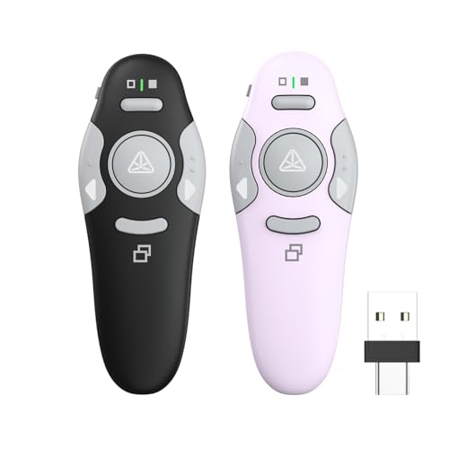 QUI 2 Pack Wireless Presentation Clicker Remote,USB A&C,Black Purple | Clicker for PowerPoint with Hyperlink Volume Control, Slide Advancer for Mac, Windows, Google Slide, Keynote - color: Black Purple, style: USB Type-c