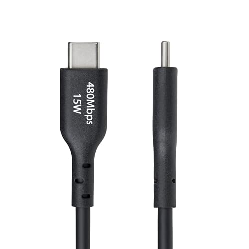 StarTech 1ft/30cm USB-A to USB-C Charging Cable, 3A, Black (USB2AC1FTBK) | USB 2.0 480Mbps, TPE jacket, Male to Male, Aluminum braided shield, 15W, Charge and Sync - color: Black, size: 1 ft, style: 1-Pack