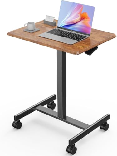 DUMOS Mobile Rolling Desk with Wheels Adjustable Height | Small Standing Desks Portable Laptop PC Table, Computer Workstation for Home Office Small Space, Modern Brown - color: Modern Brown, size: 19 inch