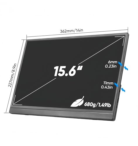 Portable Monitor 15.6 inch 1080P USB-C HDMl Ultra-Slim Travel Monitor with Kickstand, for Laptop, Pc, Gaming