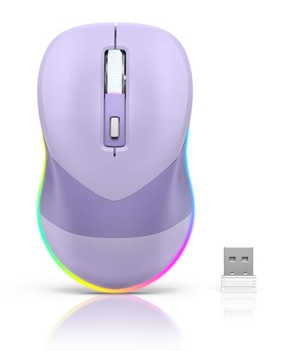 PEIOUS Wireless Jiggler Mouse for Laptop Keeps Computer Awake- Light Purple | 2-in-1 rechargeable LED mouse with jiggler mode, random movement, On/Off control, and plug-and-play USB - color: Purple