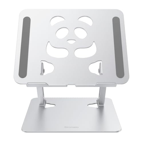 Stable Laptop Stand for Desk Fit for 10"-16.3" Laptops, Silver | Foldable Aluminum Riser Creates An Ergonomic Workspace with Cute Panda Cooling Vent, Fits MacBook Air/Pro, Dell and Lenovo - color: Silver