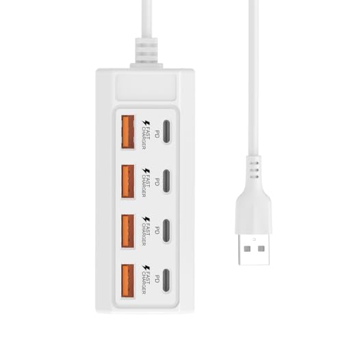 8-in-1 USB Hub Compatible for Tablets & Smartphones, High-Speed Multi-Port Docking Station with Stable Power Supply, USB- External Device Hub Suitable for Laptops, Desktop Computers, Tablets (White) - color: White