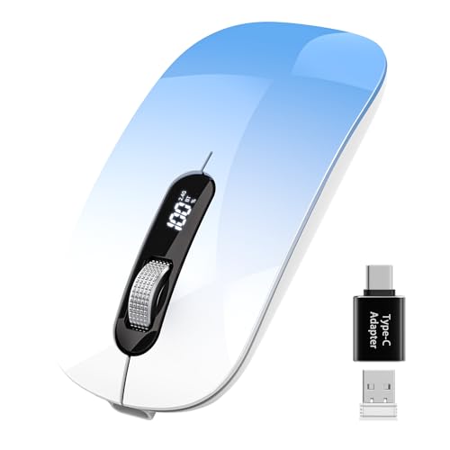 Wireless Bluetooth Mouse, Bluetooth 5.0/4.0 & 2.4G Tri-Mode, Type-C Rechargeable with LED Screen Display, Ergonomic Silent Click for Laptop/PC/Tablet/MacBook, Multi-Device & Office Use - color: Gradient Blue