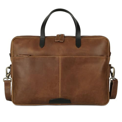 KomalC Leather Laptop Sleeve 15.5" with Trolley Strap, Fits up to 16" Laptop, Slim Office Bag with Shoulder Strap - color: Serena
