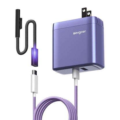 Microsoft Surface Charger, 65W Surface Pro Charger for 12/11/10/9/8/7/6/5/4/3/X, Compatible with Both Microsoft Book/Laptop/Tablet and All USB-C Deviece (Blue) - color: Blue