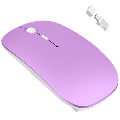 Bluetooth Wireless Mouse for MacBook Air Mac Pro Laptop Computer iPad Pad PC Laser Optical Rechargeable Mini Slim Silent Mouse Widely Used Desktop Hp iMac (Purple) - color: Purple