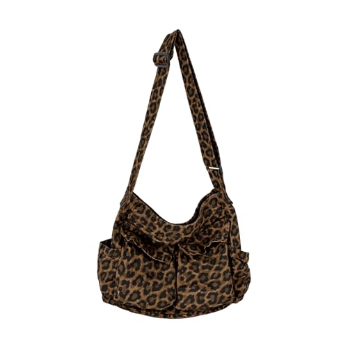 KlaOYer Canvas Messenger Bag Large Hobo Bag Crossbody Shoulder Bag Tote Bag with Pocket for Women and Men - color: Brown Leopard