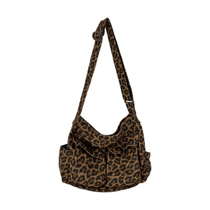 KlaOYer Canvas Messenger Bag Large Hobo Bag Crossbody Shoulder Bag Tote Bag with Pocket for Women and Men - color: Brown Leopard