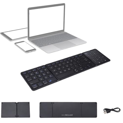 Foldable Bluetooth Keyboard with Touchpad and Number Pad, 3 Devices, Bluetooth 5.1, Rechargeable Full Size Ultra Slim Keyboards for Phone, Tablet, Laptop (Black) - color: Black