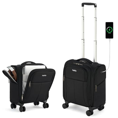 HanTrip 16 Inch Underseat Carry On Luggage with Wheels Softside Small Suitcases Personal Item Bag with Pocket Travel Luggage for Men Women Business Overnight Bag(Black) - color: Black