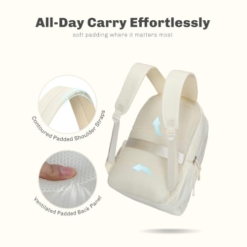College Laptop Backpack 16 Inches Quilted Travel Backpack for Women Lightweight Puffer Casual Daypack 28L Ivory Beige - color: Ivory Beige