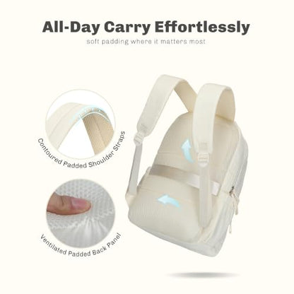 College Laptop Backpack 16 Inches Quilted Travel Backpack for Women Lightweight Puffer Casual Daypack 28L Ivory Beige - color: Ivory Beige