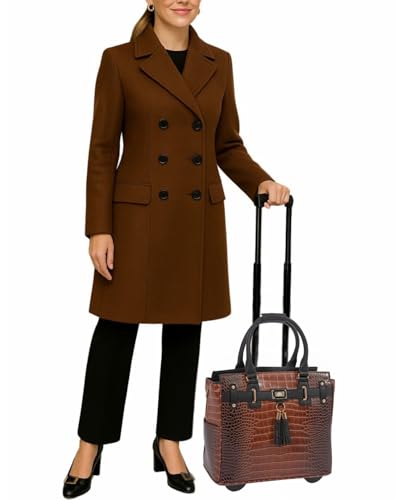 JKM & Company Rolling Laptop Bag for Women | Designer Wheeled Briefcase | Fits 13-17" Laptops | Office Travel Computer Case - color: Brown/Black