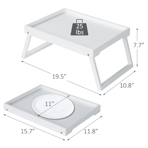 RRX Bamboo Bed Tray Table with Folding Legs, Breakfast Tray, 2 Pack (White) | Bed Trays for Folding Table Eating, Kitchen Serving, Food, Sofa, Snacking or Working, Laptop Desk Dinner, Snack Tray - color: White