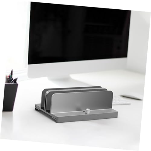 Aluminum Alloy Vertical Laptop Stand Adjustable Dual-Slot Desk Organizer for Notebooks and Tablets Space-Saving Gray Holder for Home and Office