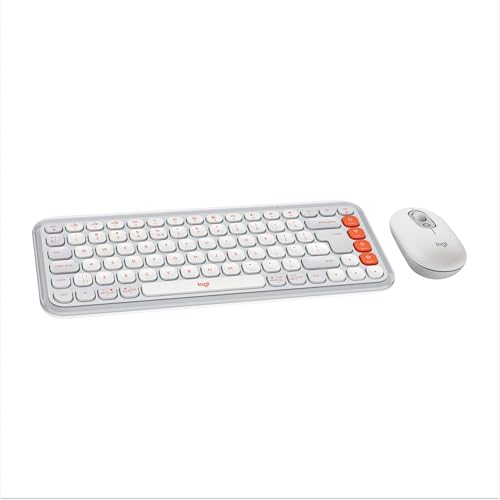 Logitech POP ICON Combo Wireless Bluetooth Keyboard and Mouse - White | Comfortable typing, programmable keys and buttons, quiet clicks, easy-switch up to 3 Bluetooth devices - color: White Orange, style: Combo