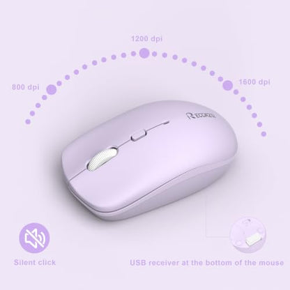 Wireless Keyboard and Mouse Combo, Full-Sized Wireless Keyboard and Adjustable DPI Mouse, 2.4GHz USB Receiver, Keyboard and Mouse for PC, Windows, Desktop, Laptop (Lilac) - color: Light Purple