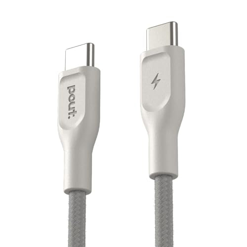POUT ElectroBoost 100W PD 3.0 USB-C to USB-C Cable – Nylon-Braided Fast Charging & Data Cable with E-Marker Chip, 480Mbps Data Transfer, 25,000-Bend Durability - 4ft Length, Almond Sand - color: Almond Sand, style: Minimalist / Modern Utility