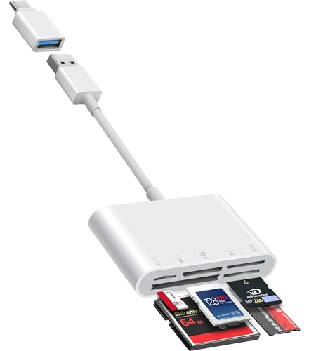 Fubiaofei SD Card Reader, 5 in 1 USB USB-C Dual Connector to SD/TF/CF/Micro SD/XD/MS Multi Memory Card Reader OTG Adapter -Compatible with Windows/Mac/Linux/Android, Plug & Play - size: 5 Slots for (USBC+A)