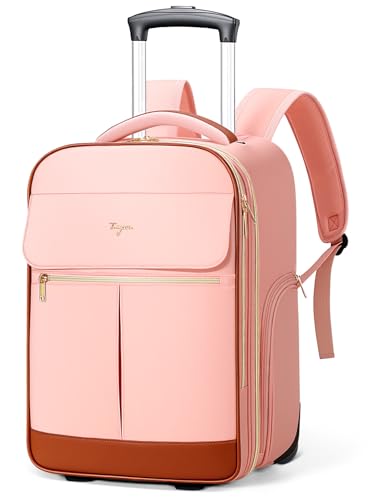 Rolling Backpack for Women, Large Travel Backpack with Wheels | 15.6 Inch Laptop Wheeled Roller Bag Suitcase Carry on Flight Approved for Work Bussiness Weekender (Pink,M Underseat Size) - color: Pink, size: M (Underseat)