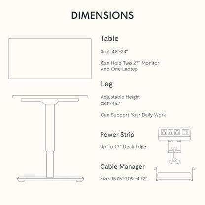 FLEXISPOT EN2 48"x24" Bamboo Electric Standing Desk with Power Strip | Solid Bamboo Desktop, Cable Management, Convenient Clamp Power Strip, And Clean Home Office Setup, Grey Frame - color: Bamboo Top + Grey Frame, size: 48x24"